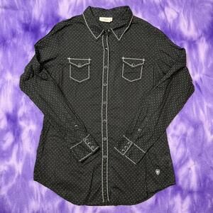 Ariat black and white polka dot western style rodeo shirt